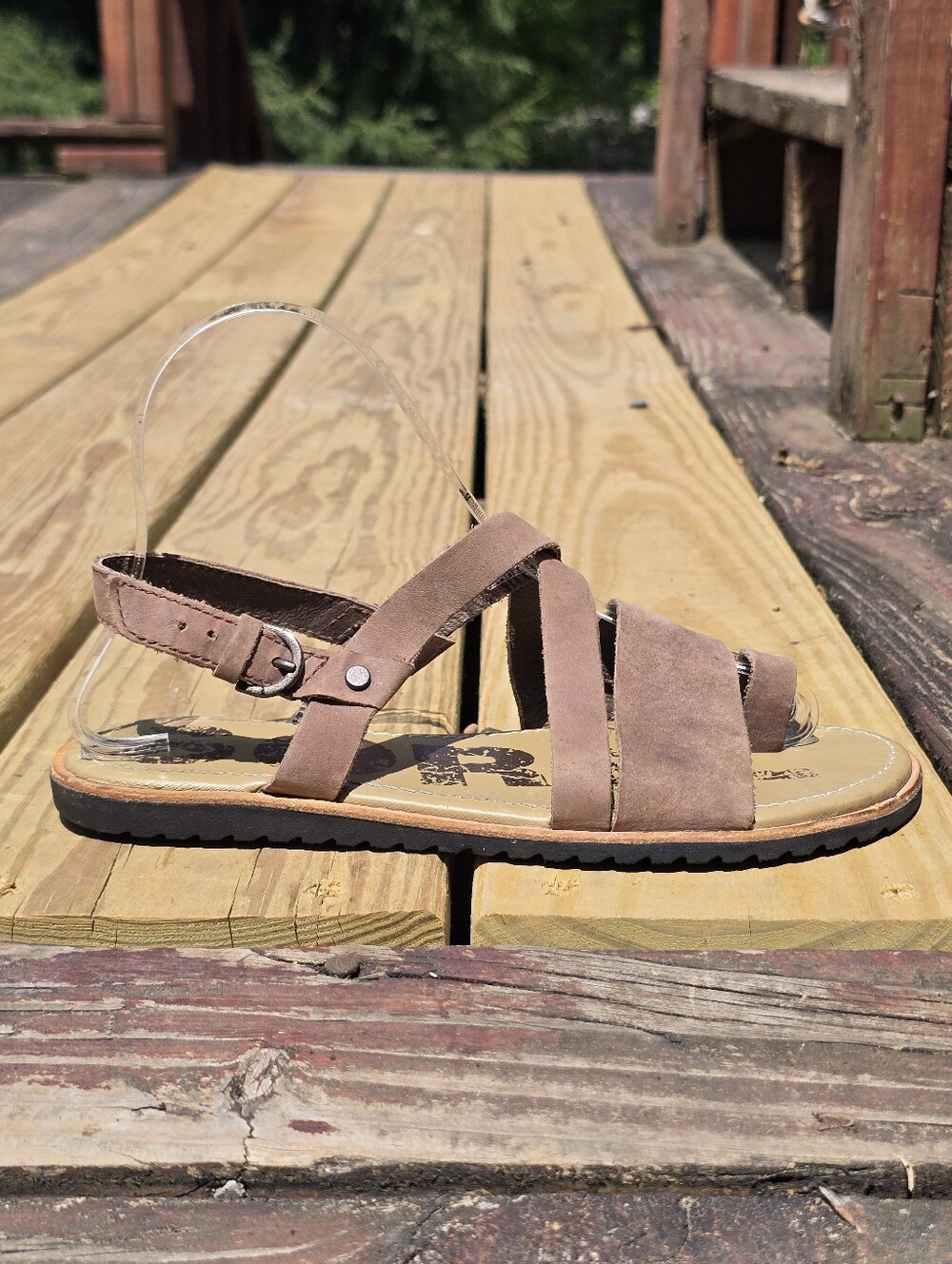 SOREL, Ella Criss Cross Toe Loop Sandal, Brown Leather, Sz 6.5 - Picture 6 of 10